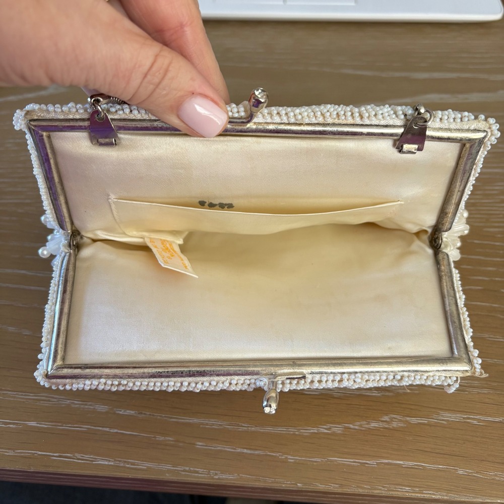 Vintage‎ Walborg Richere Beaded Pearl Clutch Wedding Purse Hand Made - Picture 4 of 7